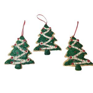 3 Christmas Tree Sugar Cookie Ornament Set Baker Baking Retro 5" Tall Candy Iced